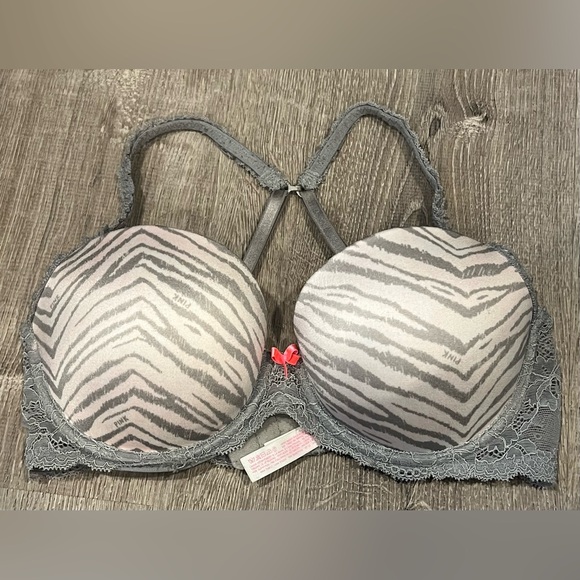 Victoria’s Secret PINK  Zebra Print Lace Trim Balconette Push-up Bra 34C - Picture 1 of 8